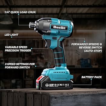 Seesii Impact Driver Kit, 21V Max Torque 1590 In-lbs(180 N.m